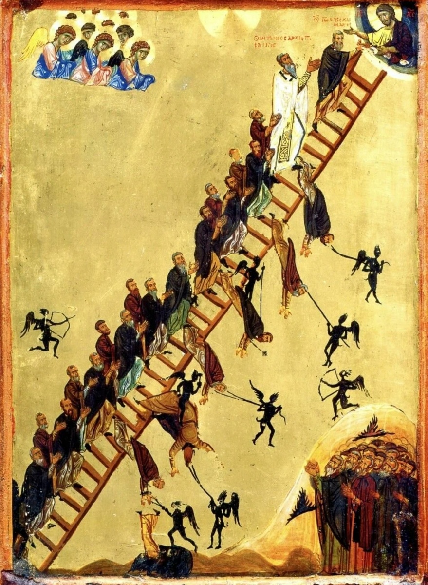 Лествица Райская Иоанна Лествичника, деревянная икона на левкасе (13 см)
