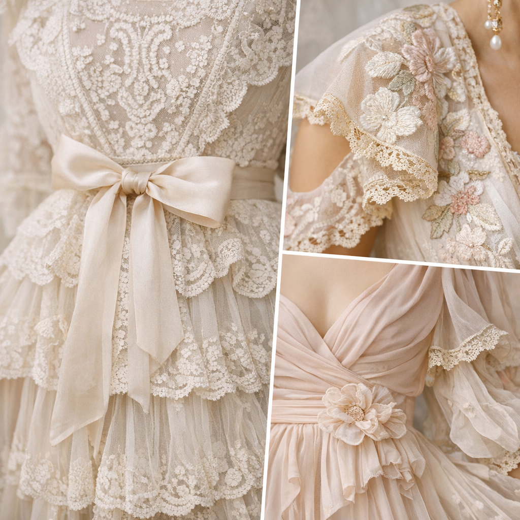 коллаж из платьев Zimmermann (подол, рукава, принты, силуэты).