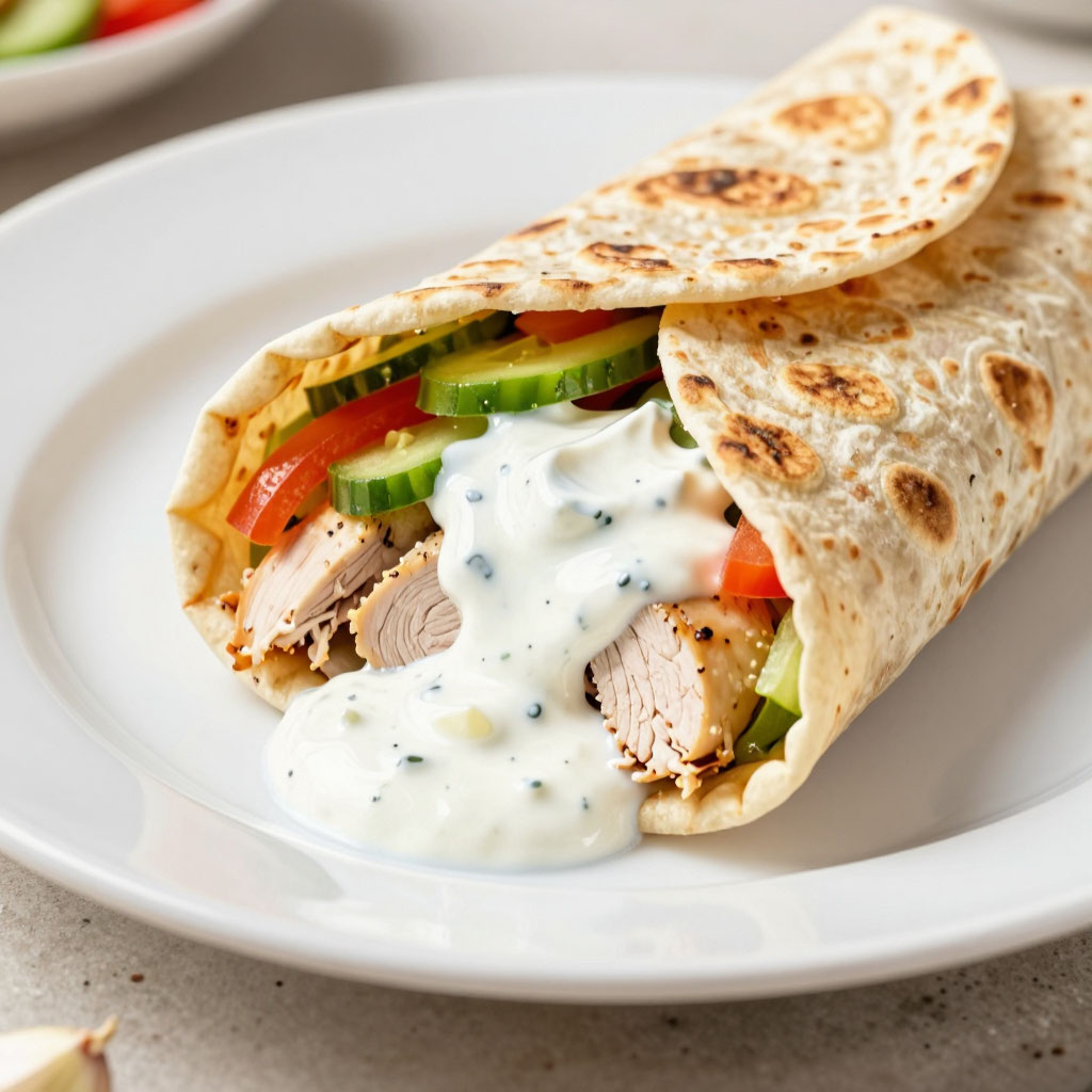 Домашняя шаверма в лаваше с курицей и соусом йогурт‑чеснок