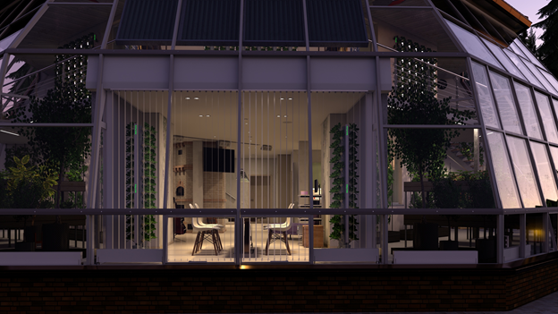 Жилое пространство, окружённое вегетарием.