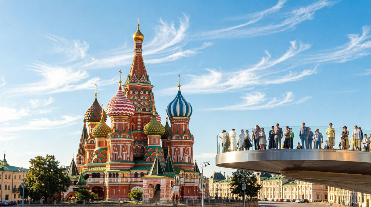 Храм Василия Блаженного, Парк Зарядье, Парящий мост