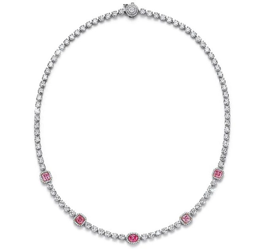 Ожерелье Tiffany & Co. из платины и розового золота с фантазийными розовыми бриллиантами из ныне закрытого алмазного рудника Argyle в Западной Австралии