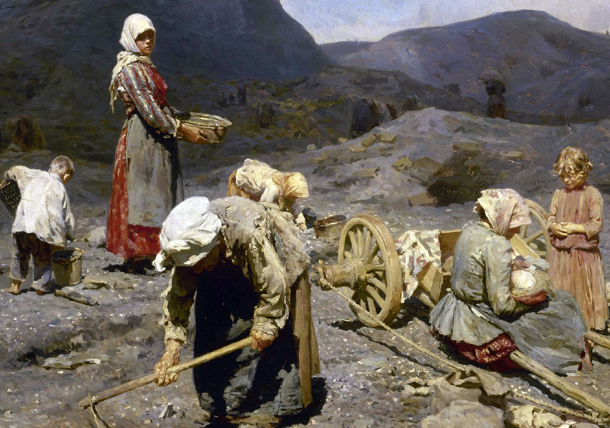 Николай Касаткин «Сбор угля бедными на отработанной шахте», фрагмент