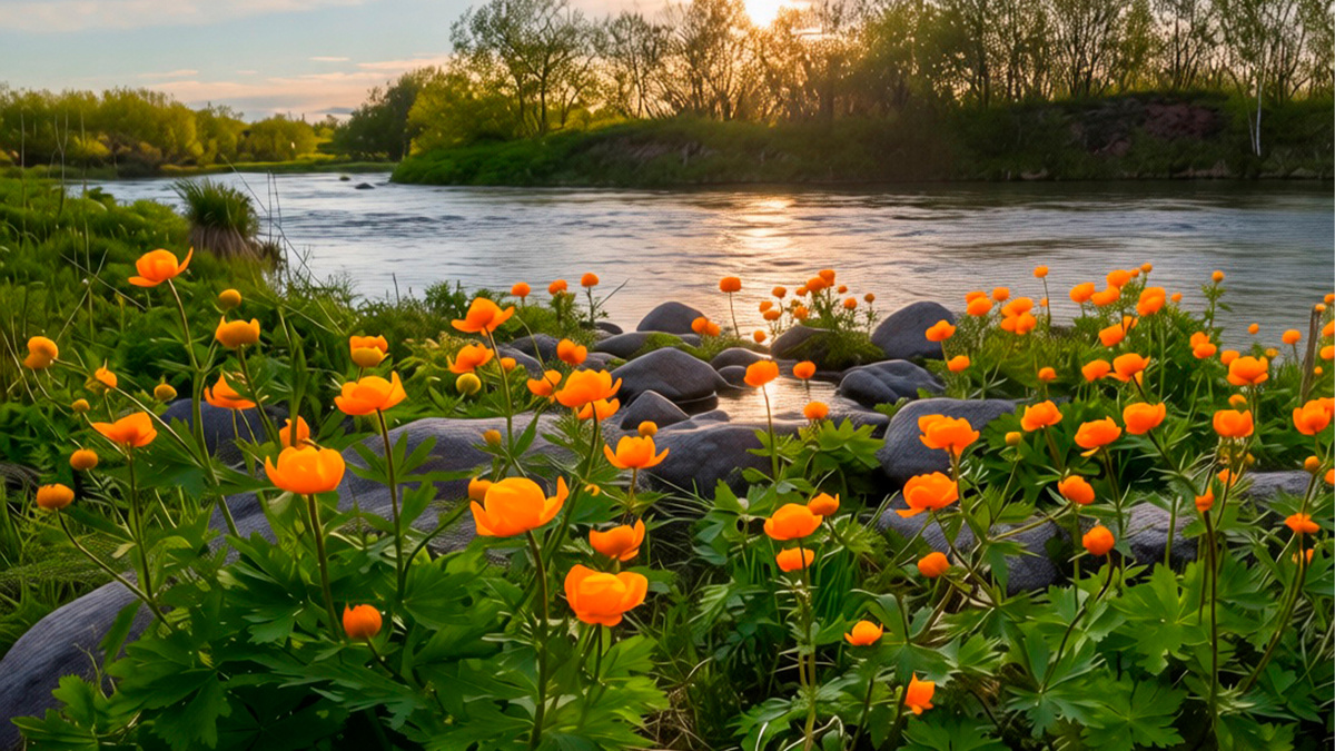 Купальница на берегу.