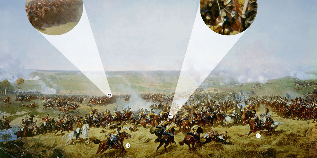 Астраханские кирасиры на панораме Рубо "Бородинская битва". Бой во ржи. Разбор неточностей.