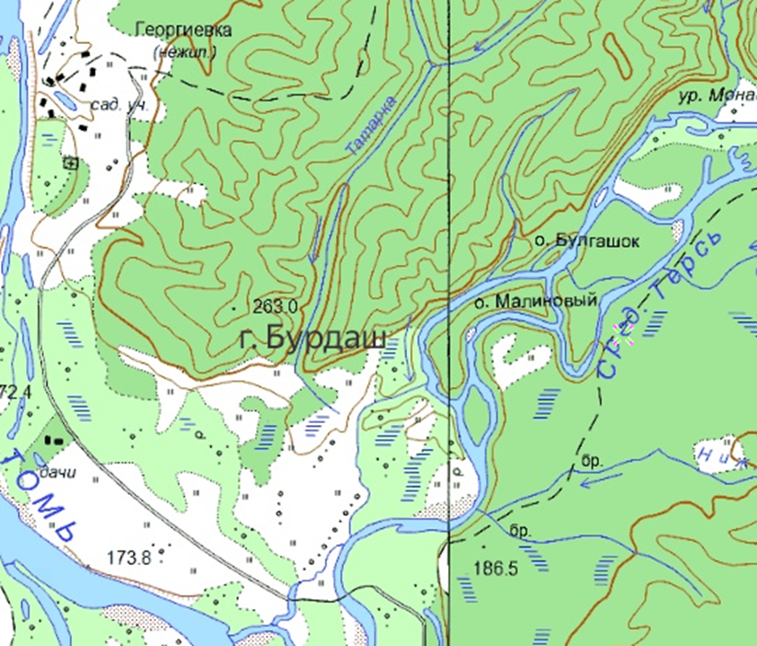 Гора Бурдаш. Фрагмент карты, 2001 г.