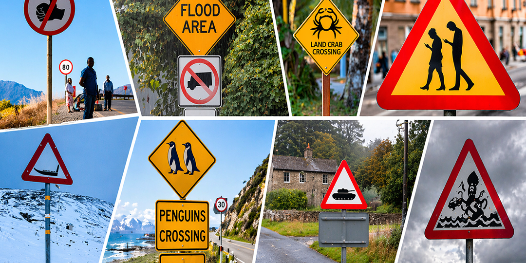 Танки, крабы и смартфоны: о чем предупреждают самые странные дорожные знаки мира