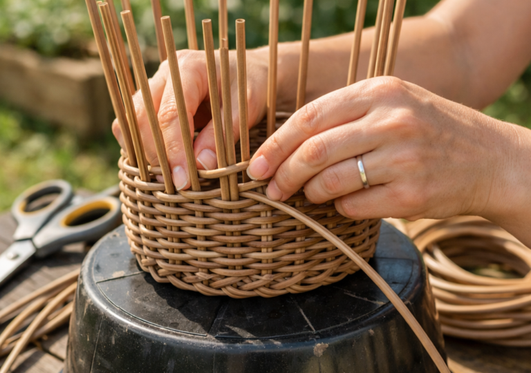 Плетение кашпо из ротанга на ведре: пошагово для начинающих