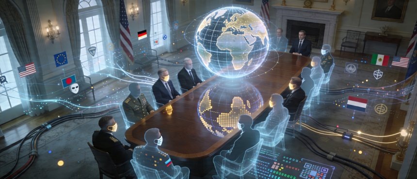 Заседание Бильдербергского клуба, абстракция создано с использованием ИИ