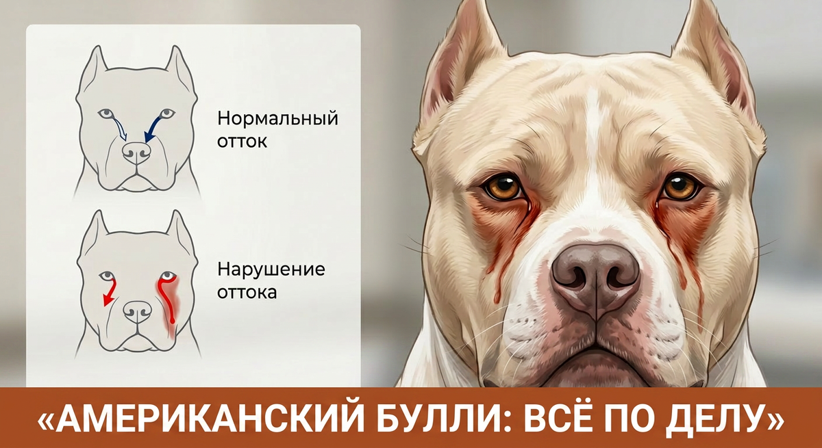 Эпифора: когда анатомия и раздражение глаза превращают белую морду в “ржавую”. Коллаж нашего канала про американских булли