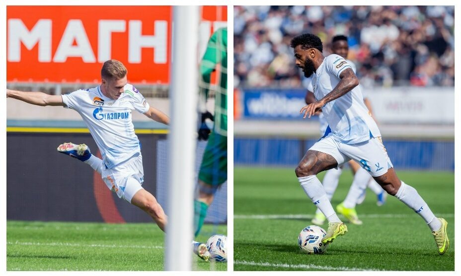    Максим Глушенков и Вендел ищут пути к воротам «Динамо» Мх. Фото: Соцсети ФК «Динамо» Махачкала