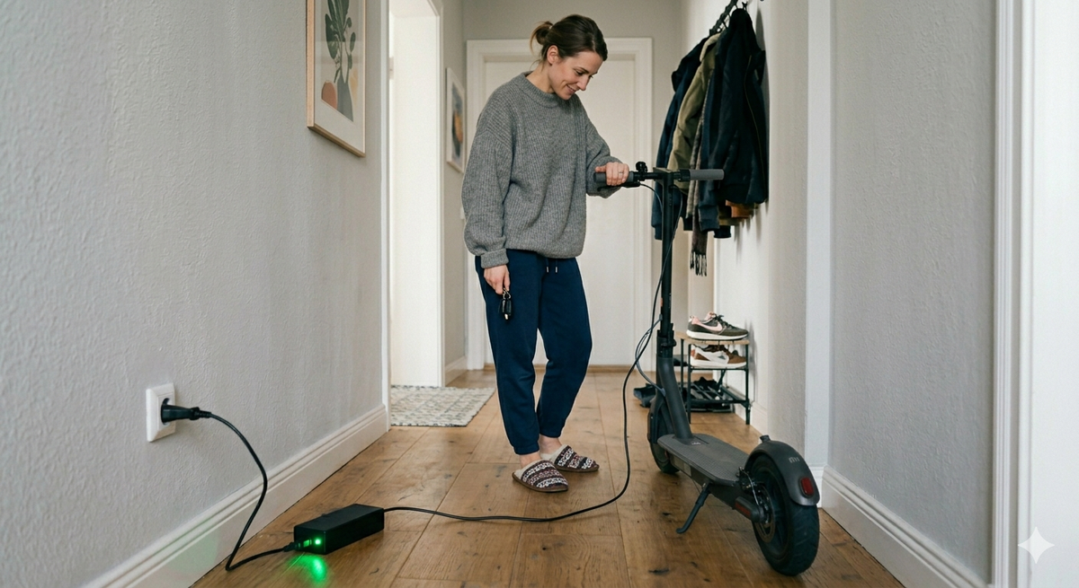 «Самокат на зарядке. Кажется, что всё правильно. Но именно здесь большинство допускает первую ошибку.»