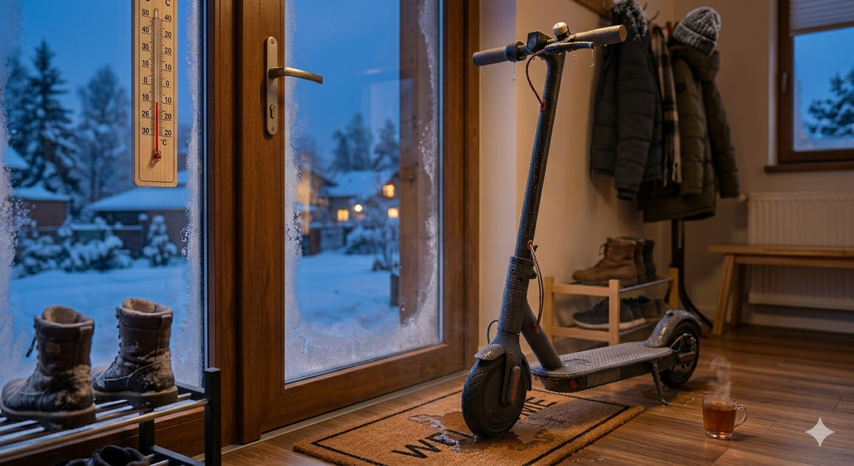 «Зимняя поездка — это весело. Но если сразу после мороза поставить самокат на зарядку — аккумулятор скажет спасибо и умрёт.»