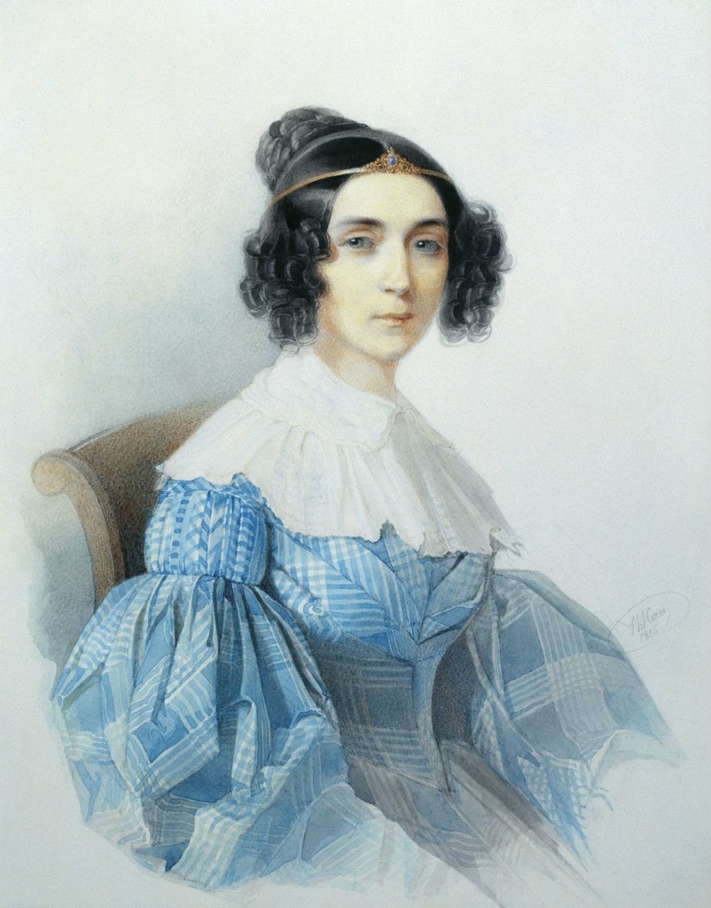 Портрет молодой женщины в клетчатом голубом платье. 1835 год. Государственное музейное объединение «Художественная культура Русского Севера», Архангельск