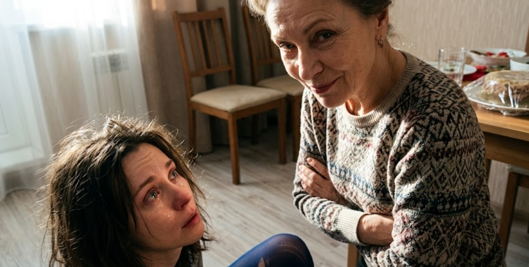 Свекровь выдернула стул при гостях и назвала меня свиньёй. Через два дня к ней приехали. Не гости