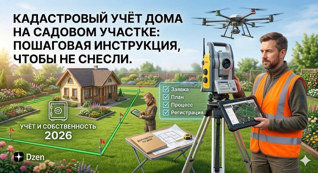 Оформить дом на садовом участке можно в упрощённом порядке («дачная амнистия») до 1 марта 2031 года. Для этого нужны техплан от кадастрового инженера и правоустанавливающий документ на землю. Уведомления о строительстве не требуются. Дом должен быть не выше 20 м и иметь не более трёх надземных этажей. 