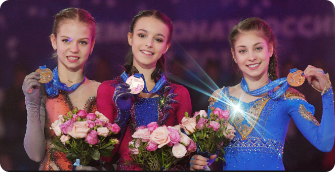 Чемпионат России - 2018. Аня Щербакрва- золото, Саша Трусова- серебро, Алёна Косторная- бронза