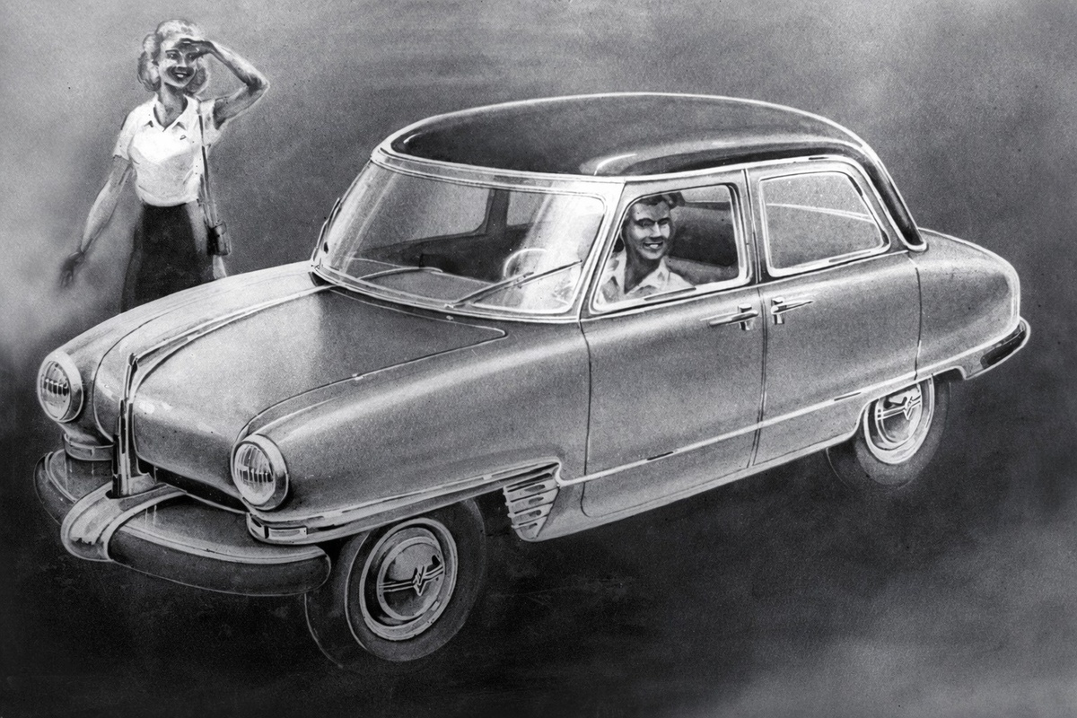 Один из самых ранних набросков нового «Москвича» от Юрия Ароновича Долматовского датирован 1950 годом