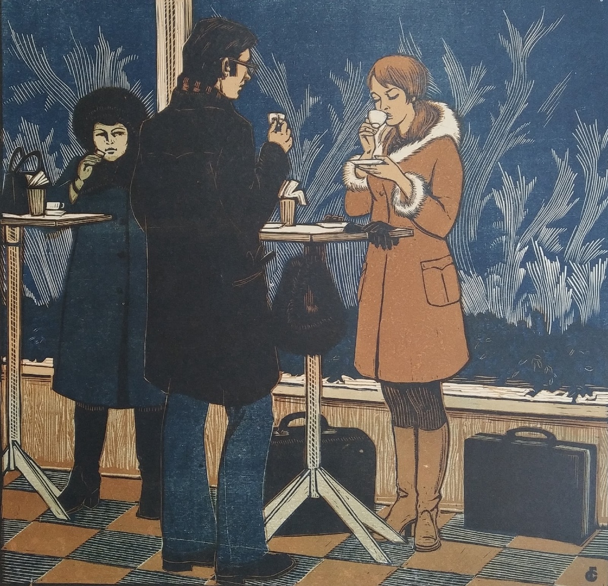 Спартак Александрович Глушков. Гравюра "В кафе", 1979 год. (Союз Художников Ярославль)