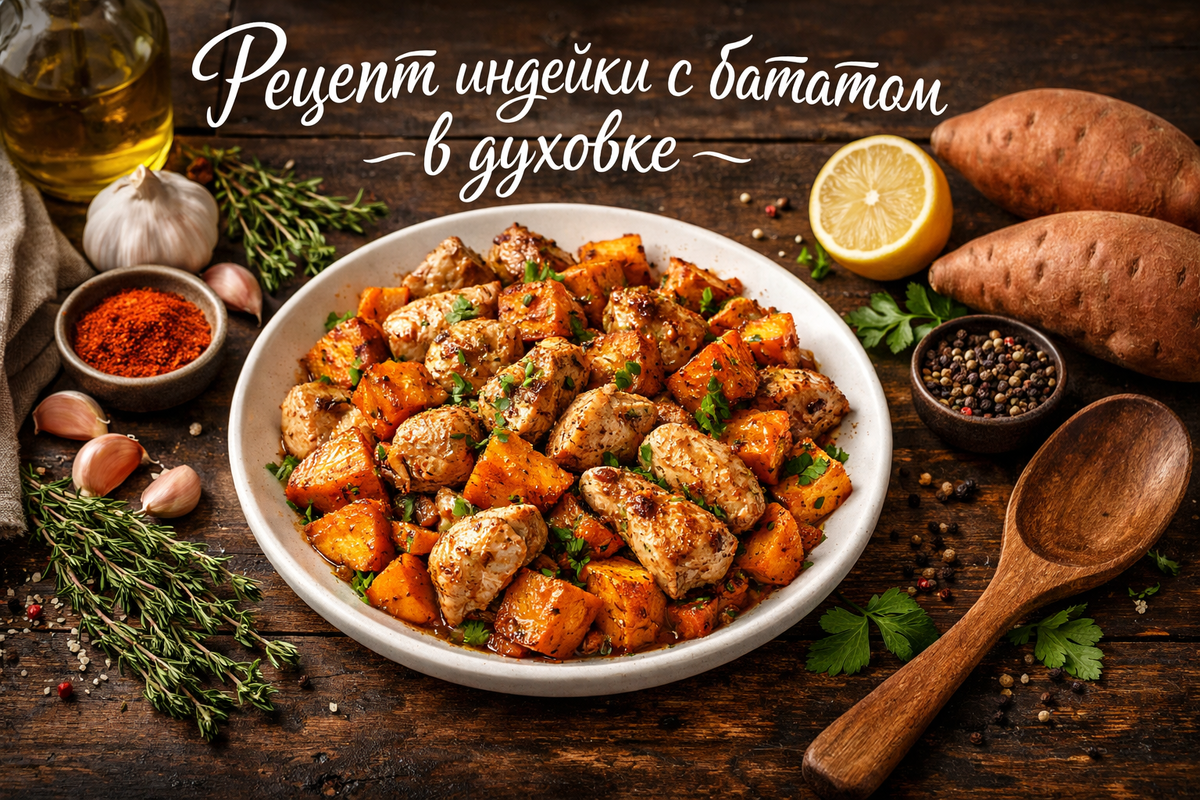 Индейка запеченная с бататом 
