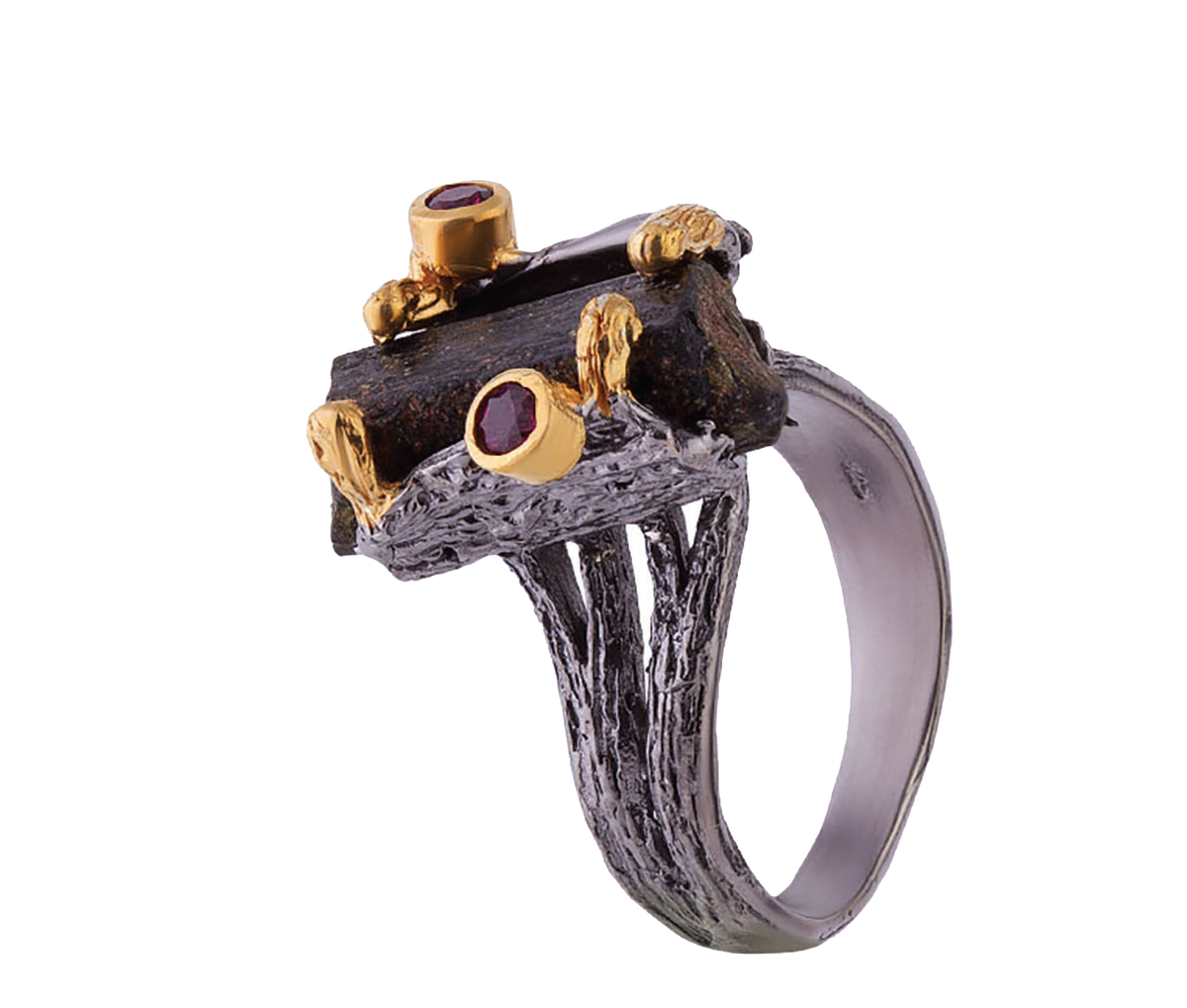 Кольцо, камни шерл, гранат, размер 17,5