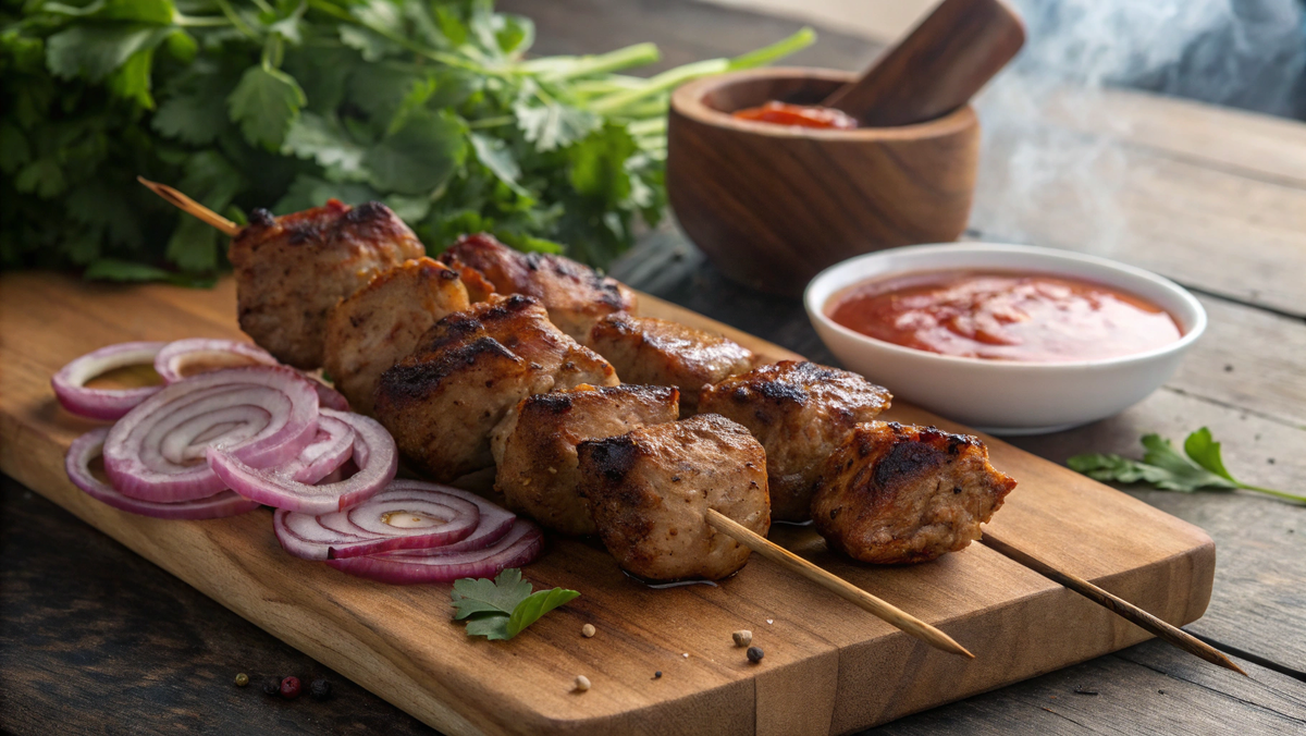 Готовые сочные кусочки шашлыка