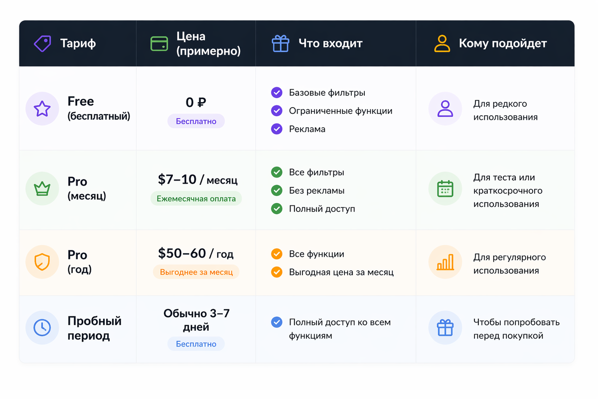 Тарифы FaceApp