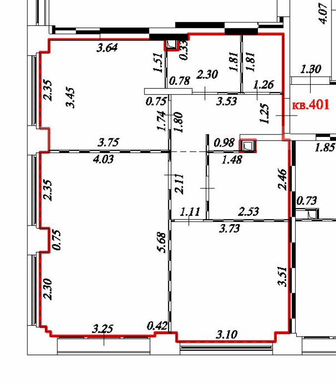 План квартиры из ЕГРН с обозначенными перегородками