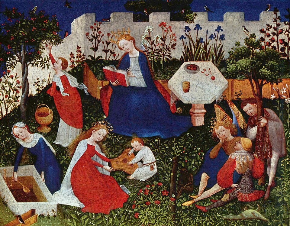 Райский сад. Неизвестный рейнский мастер. Около 1420г. Дерево, темпера, масло. Штеделевский художественный институт, Франкфурт-на-Майне.
