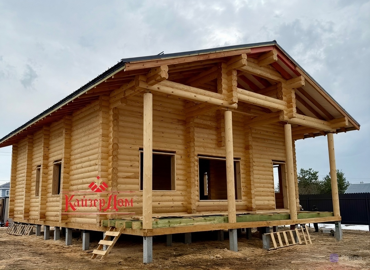 Построенный дом из оцилиндрованного бревна Д 280 мм "финский профиль" в Московской области.