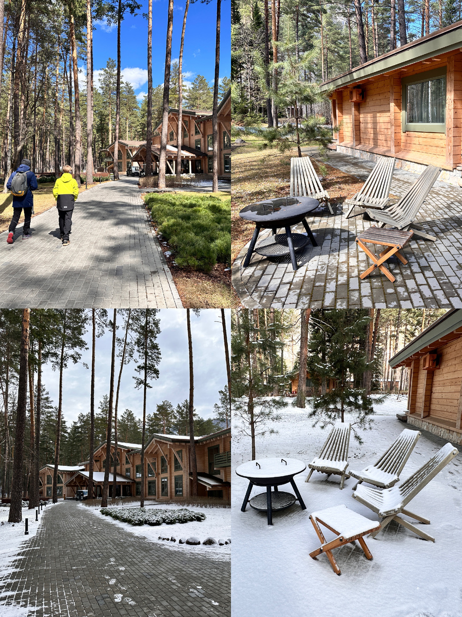 Наглядный пример изменений в погоде в течении суток. Но в таком отеле и в снег, и в дождь - всё равно классно.