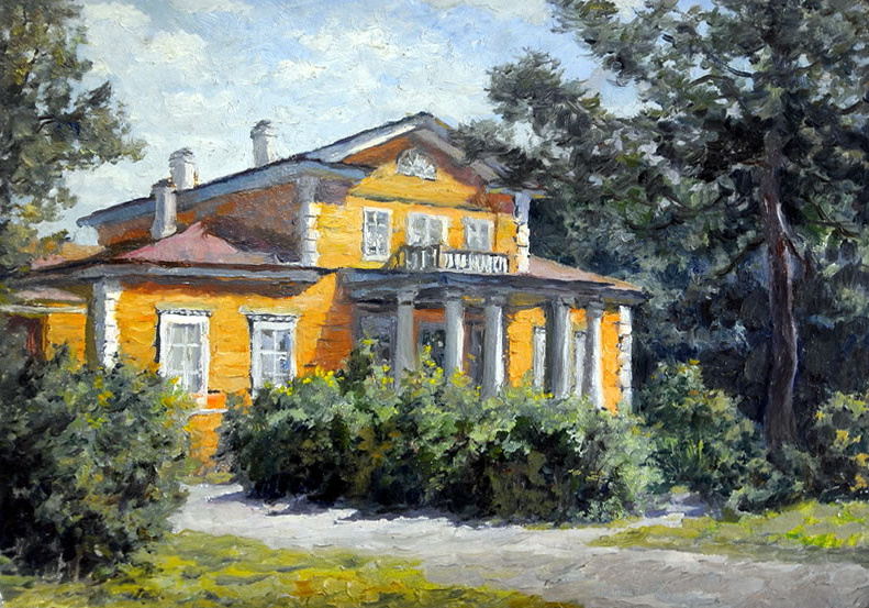 Дом Пушкиных Болдино Г. Б. Смирнов, 1969, Россия. Картон, масло