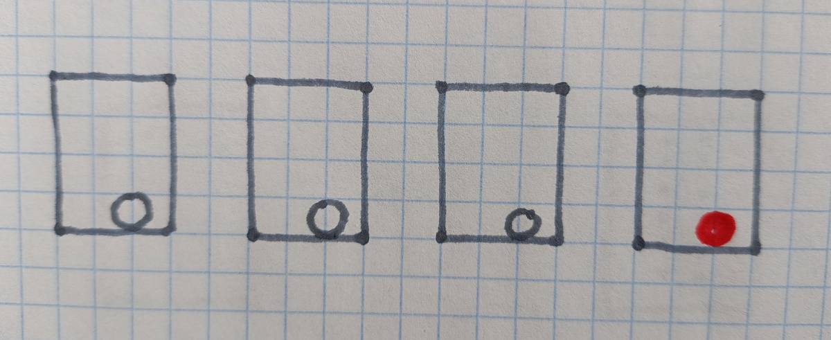 В первом ящике 1б. = 0 к.во ll ящике + 0 к. в lll ящике +1к.в lV ящике.  Во втором ящике 1б.= 0к. в l + 0к. в lll +1к.в lV. В третьем ящике 1б. = 0к. в l + 0 к.во ll+1к.в lV. В четвертом ящике 0б. = 0к. в l + 0к. во ll +0 к. в lll.