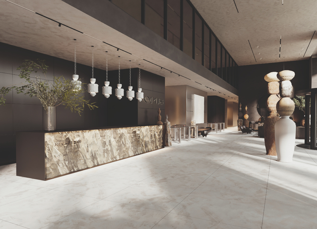 Арт-лобби в БЦ "ОПУС". Дизайн - Н.Белоногова. Девелопер - PIONEER.