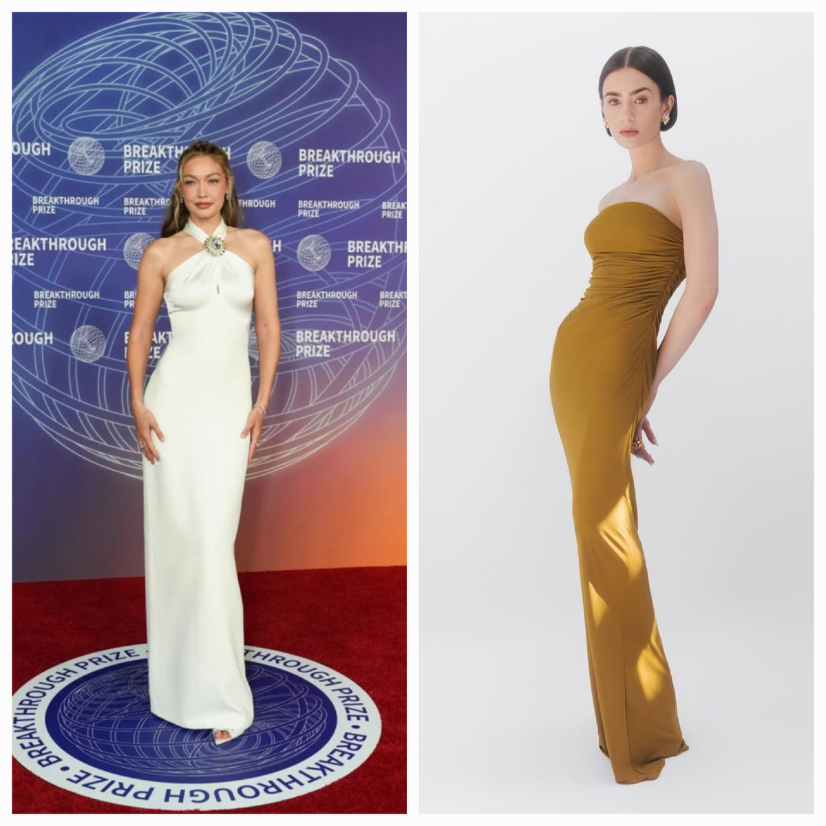 Образы Лили Коллинз и Джиджи Хадид для церемонии Breakthrough Prize. Материал: Lily Collins и Reddit.