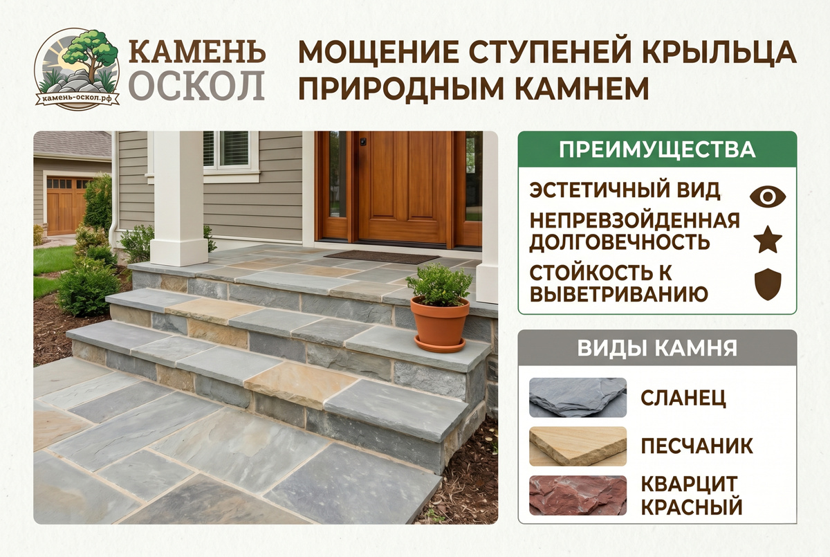 Оформление крыльца камнем