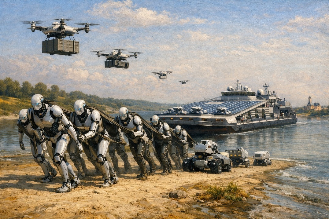 Робобурлаки на Волге. Фантазия ИИ на тему. 2026 год