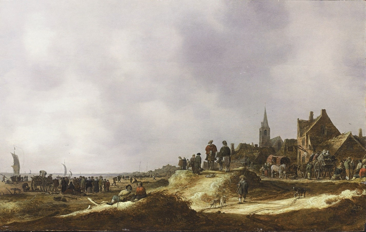    Ян ван Гойен, «Многолюдная сцена на побережье в Катвике»