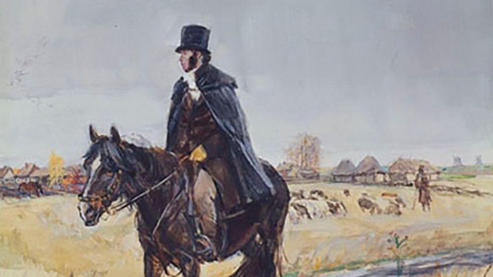 АРКАДИЙ ПЛАСТОВ. ПУШКИН В БОЛДИНЕ. ИЗ ЦИКЛА ИЛЛЮСТРАЦИЙ К ПОВЕСТИ АЛЕКСАНДРА ПУШКИНА «КАПИТАНСКАЯ ДОЧКА» (ФРАГМЕНТ). 1949. ГОСУДАРСТВЕННЫЙ МУЗЕЙ А.С. ПУШКИНА, МОСКВА