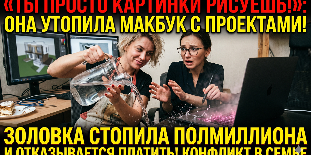 Золовка при гостях утопила мой рабочий ноутбук. Суд обязал её выплатить стоимость всех утерянных проектов