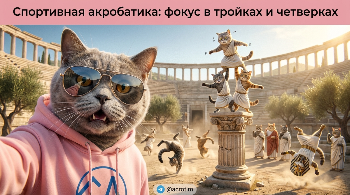    Слаженная работа и концентрация — залог успешного выступления в акробатических тройках и четверках. Тренер