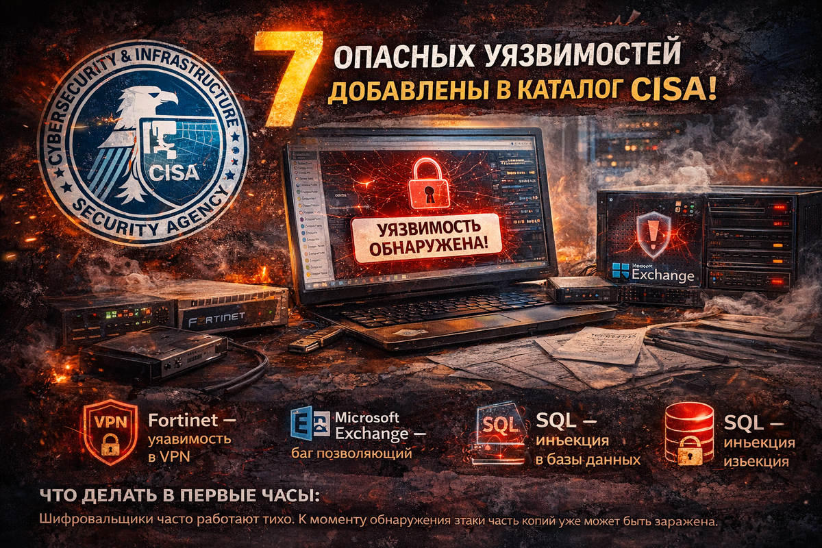 CISA добавила 7 активно эксплуатируемых уязвимостей в KEV-каталог