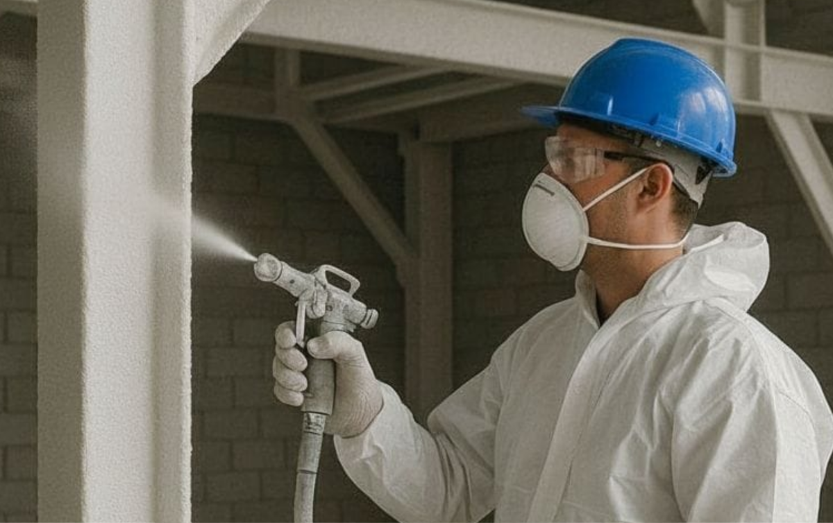 Нанесение огнезащитного состава на металлоконструкции 