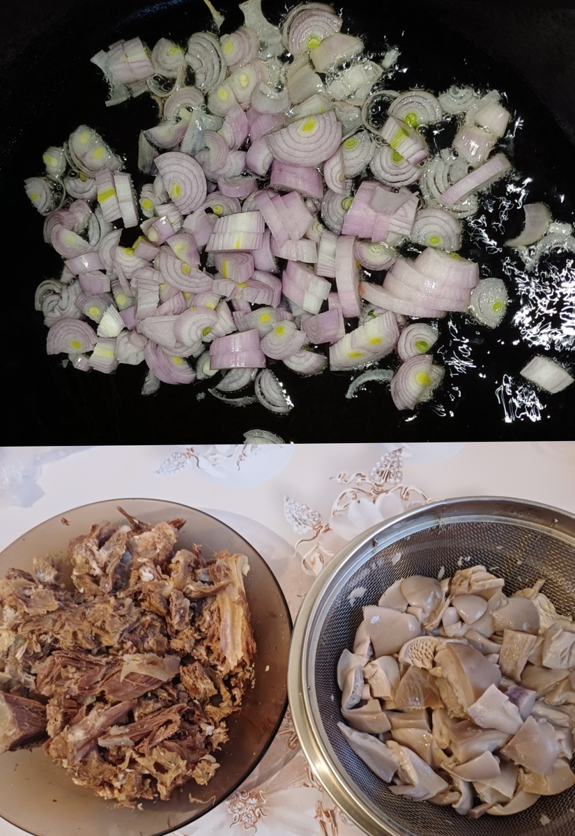 Грибы с мясом и луком.