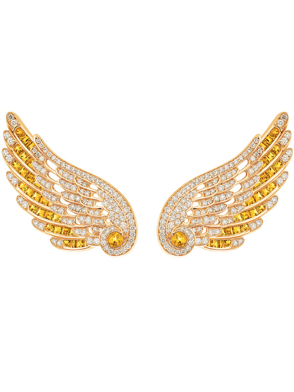 Серьги Garrard Wings Embrace из желтого золота с желтыми сапфирами и бриллиантами