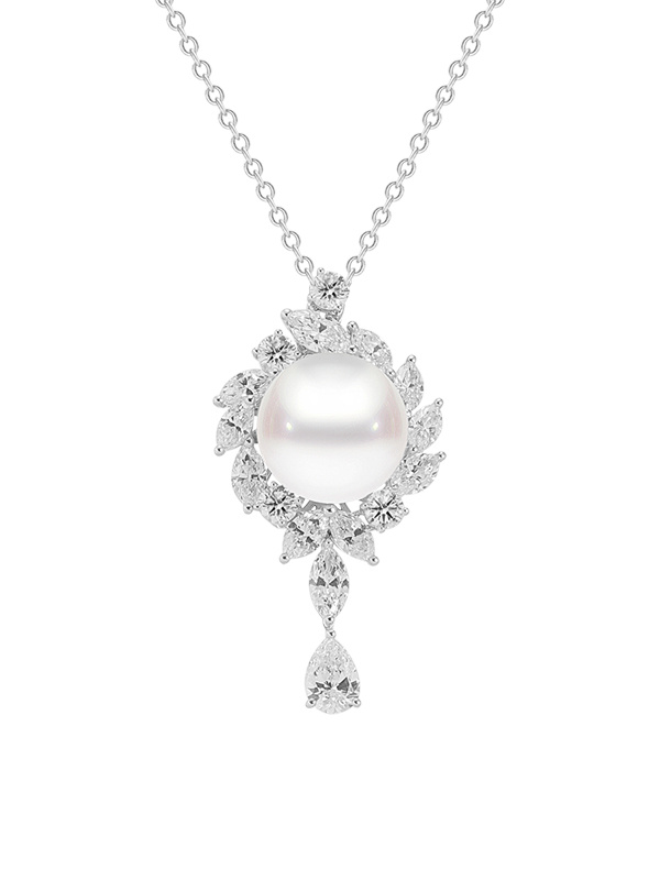 Кулон Mercury Pearls из белого золота с бриллиантами и жемчугом