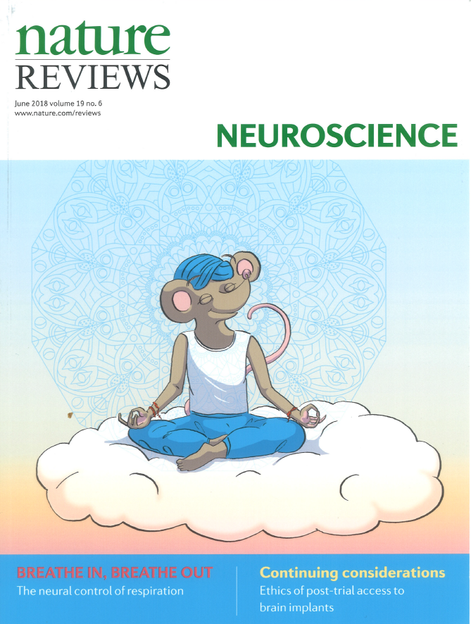 На обложке престижного журнала за июнь 2018 года (том 19, № 6) Nature Reviews изображена мышь в медитативной позе с текстом на обложке «Вдох, выдох: нейронный контроль дыхания», а в подробном обзоре, опубликованном в этом номере, объясняется тесная связь между дыханием и возбуждением, когнитивными функциями и эмоциями. Ссылка на статью https://www.researchgate.net/publication/325027842_Breathing_matters