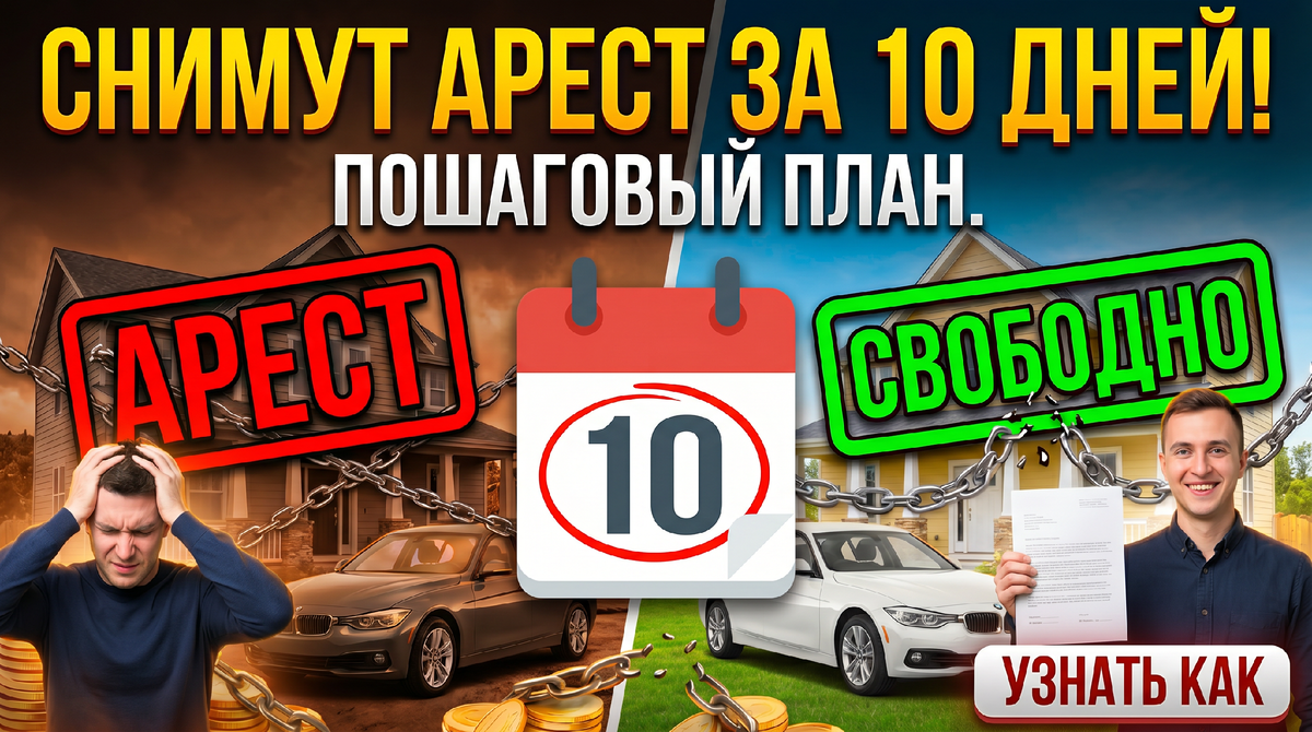 Вам точно снимут арест с имущества за 10 дней. Расскажу, что надо сделать