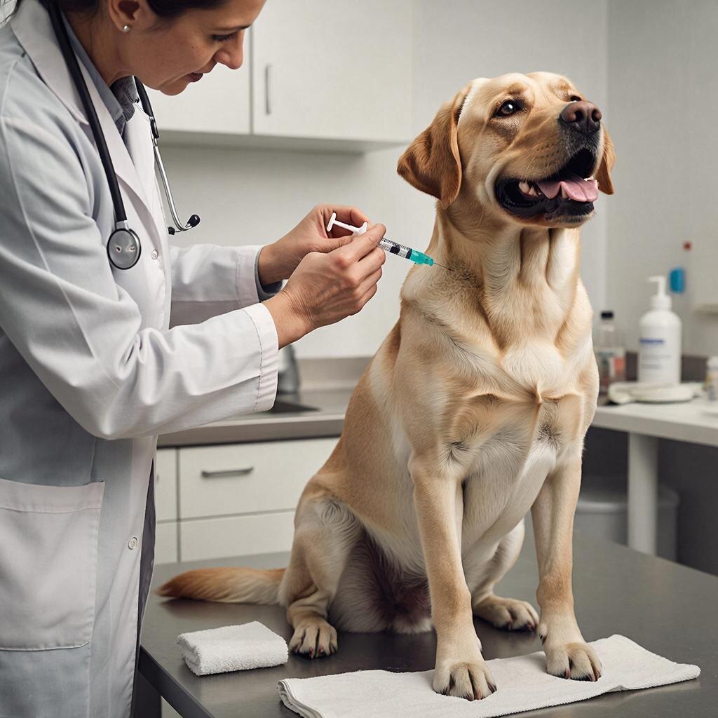 ветеринар ставит укол собаке