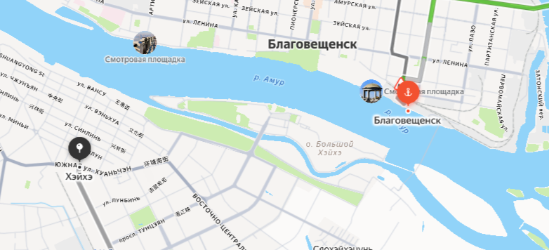 Маршрут переправы из Благовещенска в Хэйхэ